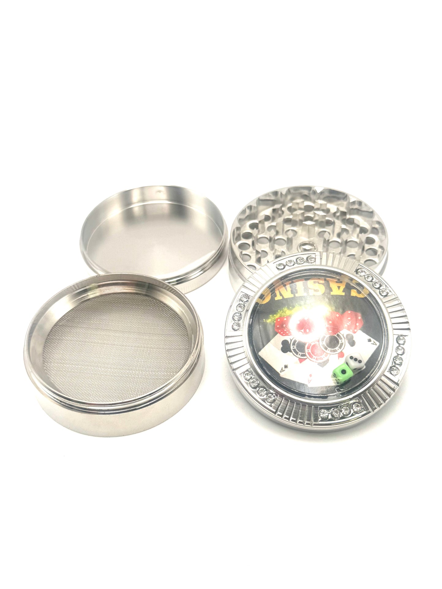 Silver Casino Night Herb Grinder with Rhinestone Accents