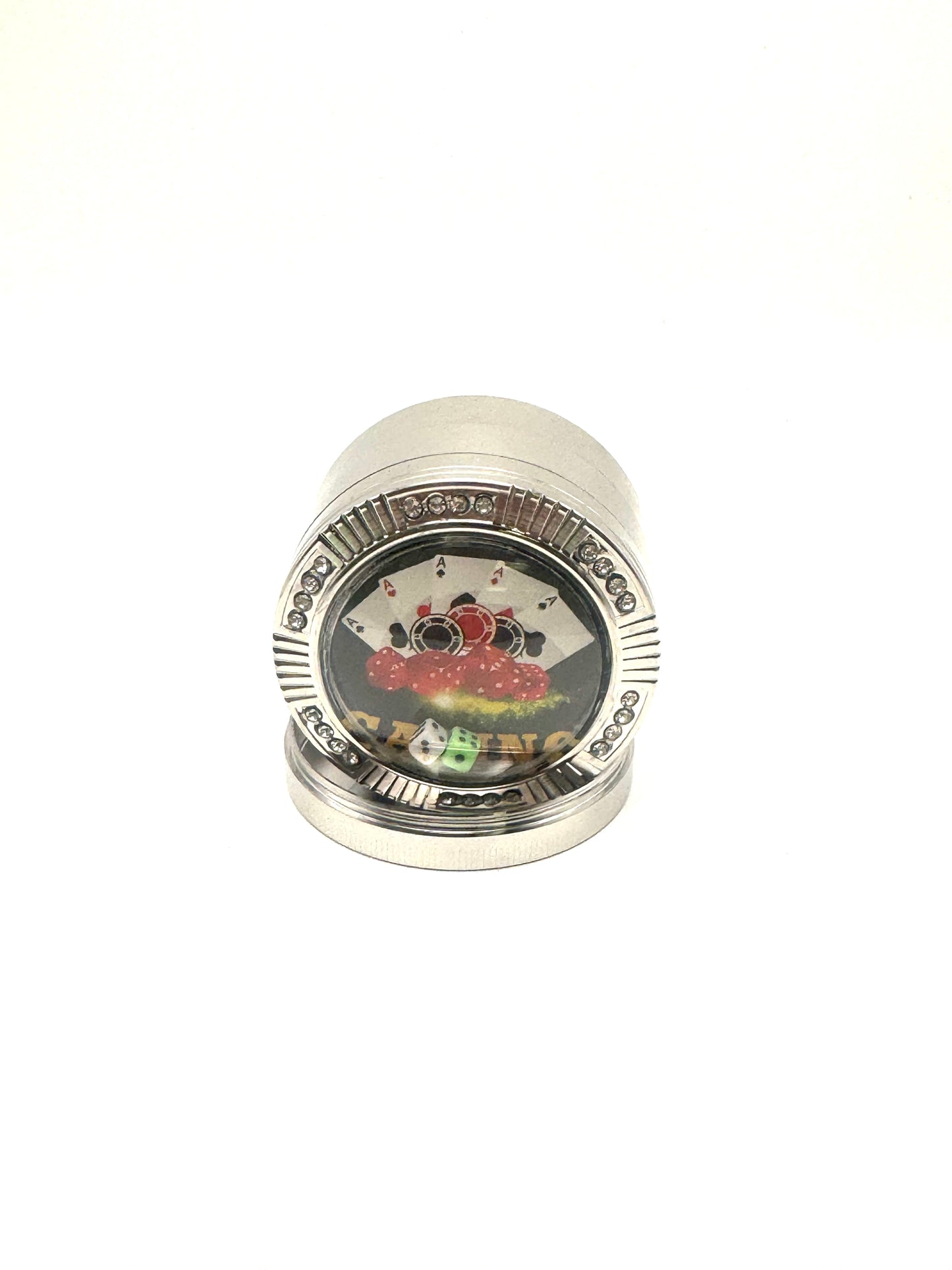 Silver Casino Night Herb Grinder with Rhinestone Accents